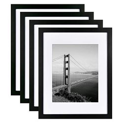 4 Pack 11X14 Picture Frames Display Pictures 8X10 With Mat Or 11X14 Without Mat Black Picture Frames Made Of Solid Wood For Wall Mounting
