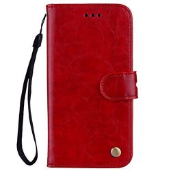 Aiceda Huawei Y5 Y6 2017 Case Shock Absorbent Cover Pu Leather Kickstand Wallet Cover Durable Flip Case Huawei Y5 Y6 2017 Bright Red