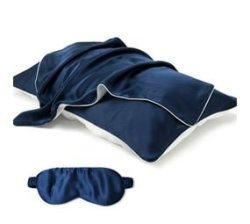 Pure Mulberry Silk Pillowcase & Sleeping Mask Pure Silk Set - Standard Size - Blue
