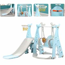 Toddler Climber And Swing Set Slide Swing Combo 3 In 1 Climber Sliding Playset W basketball Hoop For Kids Safe Slide Swing Blue