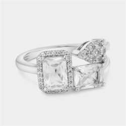Sterling Silver Diamond & Created Sapphire Multi-stone Ring