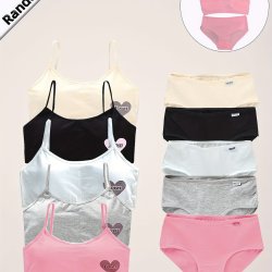 1 Set Of Random Colors 11-12 Year Old Girl's Cute Heart Print Training Bra & Pants Comfy & Breathable Underwear Set For All Season Wearing