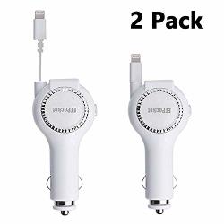 Retractable Car Charger With Tangle-free Lighting Cable For Apple Iphone X Iphone 8 Iphone 7 Iphone 6 Plus Iphone 5 5C 5S Ipad Air 2 Ipod Touch 6 5 2 Pack White