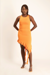 Elora Asymmetrical Ruffle Dress - Dusty Orange - M