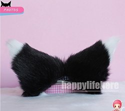 Hot Sweet Lovely Anime Lolita Cosplay Fancy Neko Cat Ears Hair Clip Black With White Tips
