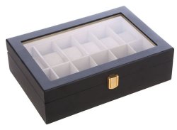 12 Slot Black Wood Watch Display Case Jewellery Storage Organizer