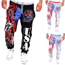 Men's Lace-up Fashion Sports Pants Statue Of Liberty American Flag Printing Hip