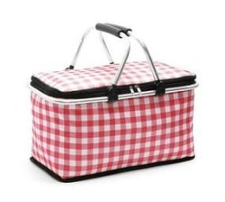 Foldable Insulated Picnic Basket With Handles - Red