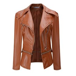 HHei_K Ladies Winter Outwear New Fashoin Warm Women Faux Collar Short Coat Leather Jacket Parka Overcoat Bomber Jacket Brown XXL