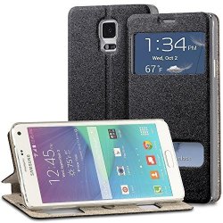 Fosmon Opus-swift Leather Folio Flip Case With Folding Stand For Samsung Galaxy Note 4 Black