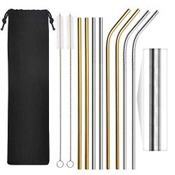 Yaqii Metal Straws 8.5 10.5INCH Tall Patterned Stainless Steel Straws 8PACK Straight And Bent Reusable Drinking Straws Fda Approved For Tumbler 20OZ 30OZ Diameter