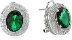 Elya Jewelry Womens Sterling Silver Emerald Green Oval Cubic Zirconia Double Halo Drop Earrings White green One Size
