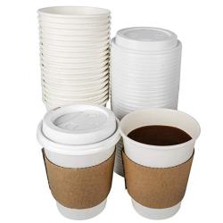 Tashibox 12 Oz Disposable Coffee Cups With Lids And Sleeves Paper Hot Cup - 108 Sets