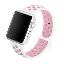 5DAYMI Soft Silicone Replacement Band For Apple Watch Nike + Series 3 Series 2 Series 1 White pink 38MM-M L