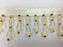 1.5" Crystal Beaded Tassel Fringe Trim TF-57/39-3 Sold by yard Aqua & Beige 