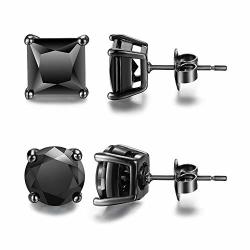 Tarsus Black Cubic Zirconia Earrings Black Stud Earrings For Men Combo 6MM