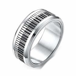 Tianyi Men's Stainless Steel 8MM Piano Keyboard Black Silver Two Tone Spinner Rings Wedding Band Size 10