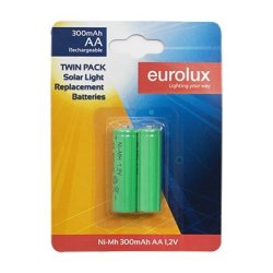 Eurolux Rechargeable Aa Battery For Solar Light Nimetal Halide 1.2V 300MAH Twin Pack Livestainable