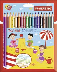 Colouring Pencil - Stabilo Trio Thick Wallet Of 18 Assorted Colours + Sharpener