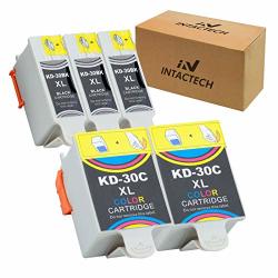 Intactech Compatible With Kodak 30 30XL Esp C315 C310 Ink Cartridges 5 Combo Pack 3 Black 2 Color Work For Kodak Esp: 3.2 C315 C310 1.2 C110 Esp Office: 2150 2170 Hero: 3.1 5.1 4.2 Printer