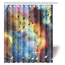 Interestprint Galaxy Music Shower Curtain Modern Musical Artwork Classroom Music Note Space And Stars Fabric Bathroom Shower Curtain 60 X 72 Inches