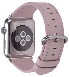 Jsgjmy Apple Watch Band 38MM Women Pink Genuine Leather Loop Replacement Iwatch Strap With Stainless Steel Clasp For Apple Watch Series 3 2 1 Sport Edition