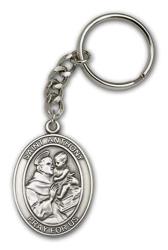 Antique Silver St. Anthony Keychain Patron Saint Of Lost Articles & The Poor
