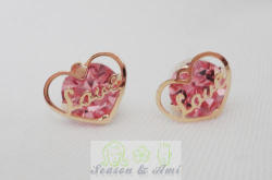 Lovly Pink Rhinestone Heart Pin Earrings