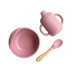 Baby Bowl Sippy Cup & Spoon Set Dusty Pink