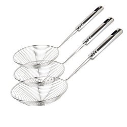 Swify Set Of 3 Asian Strainer Ladle Stainless Steel Wire Skimmer Spoon With Handle For Kitchen Frying Food Pasta Spaghetti NOODLE-30.5CM 32CM 35CM