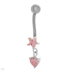 1.20CTW Pink Cubiczirconia 925 Sterling Silver Belly Ring