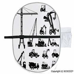 Scocici Printed Custom Polyester Baby Diaper Changing Pad Black Silhouettes Concrete Mixer Machines Industrial Set Trucks Tractors Portable And Foldable Infant Large Nappy Mat