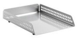 Square Punch Steel Letter Tray Single - Silver
