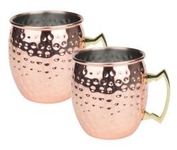 Set Of 2 Copper Plated Moscow Mule Cocktail Drinking Hammered Mugs