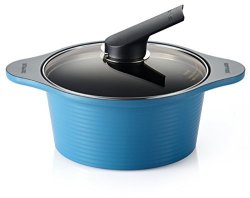 Happycall Hard Anodized Ceramic Nonstick Pot 3-QUART Blue Oven Safe Dishwasher Safe Stockpot With Glass Lid Rivet-free Cookware
