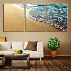 Extra Large Wall Art - Wave Foam At Beach Wave On Beach Large Wall Art Canvas Print - 20X30 Inch Each Panel- 60X30 Inch Total