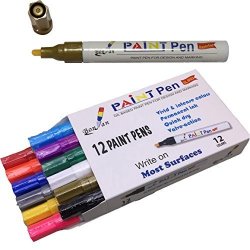 Bonvan Paint Marker Pens 12PCS Drawing Paint Markers Oil Based Metal Stone Waterproof Paint Marker Pen -acrylic Medium Point Tip Markers With
