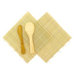 BambooMN Sushi Making Kit 2X Natural Bamboo Rolling Mats 1X Rice Paddle 1X Spreader 100% Bamboo Mats And Utensils