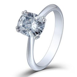 Doveggs 2CT 7X8MM Cushion Cut 2.6MM Width 8 Prongs Lab Grown Moissanite Engagement Rings Platinum Plated Silver 8