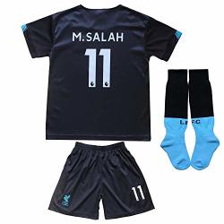 GamesDur Liverpool Mo Salah 11 Third Black Kids Soccer Jersey Set Shirt Short Socks Youth Sizes Black 10-11 Years 28