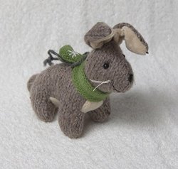 CC Christmas Decor 6" Gray Plush Bunny Rabbit With Green Scarf Christmas Figure Ornament