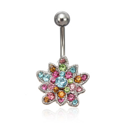 Crystal Flower Belly Button Piercing Navel Bar Body Jewelry
