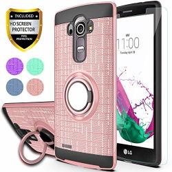 LG G4 Case LG G4 Phone Cases With HD Phone Screen Protector Ymhxcy 360 Degree Rotating Ring & Bracket Dual Layer Resistant Back Cover