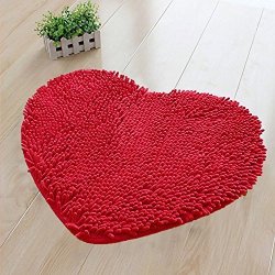 Hughapy Super Soft Lovely Heart Love Shaped Area Rug Anti-skid Chenille Door Mat Christmascarpet For Home Bedroom 50CM60CM With 10 Colors Red