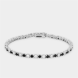 Sterling Silver Black & White Cubic Zirconia Tennis Bracelet