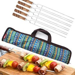 Zehui Bbq Outdoor Grill Bake Sign Wooden Handle Type Fork Set 42CM Barbecue Accessories Bbq Sticks With Wooden Handle U Shaped Barbecue Fork 5 Pcs