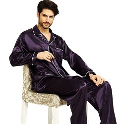 Mens Silk Satin Pajamas Set Purple M