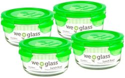 Wean Green Lunch Bowl 12 Ounce 355 Milliliter Leak-proof Durable Glass Tupperware Bowls - Pea Set Of 4