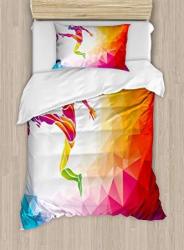 Ambesonne Teen Room Duvet Cover Set Twin Size Fractal Soccer Player Hitting The Ball Game Polygonal Abstract Artful Illustration Theme A Decorative 2 Piece