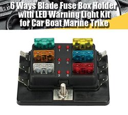 6 Way Blade Fuse Box Holder With LED Warning Light Kit For Car Boat Marine Trike 12V 24V